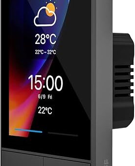 SONOFF Smart Switch, 2-Switch Panel Home Control, WiFi Smart Scene Wall Switch with Touchscreen, Smart Temperature Function, Lights Control, Work with Alexa and Google Home, NSPanel,Black