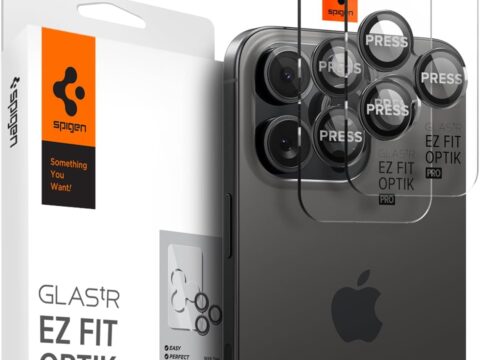 Spigen Camera Lens Screen Protector [GlasTR EZ Fit Optik Pro] Designed for iPhone 16 Pro Max/iPhone 16 Pro/iPhone 15 Pro Max/iPhone 15 Pro [Case Friendly] - Black Titanium [2 Pack]