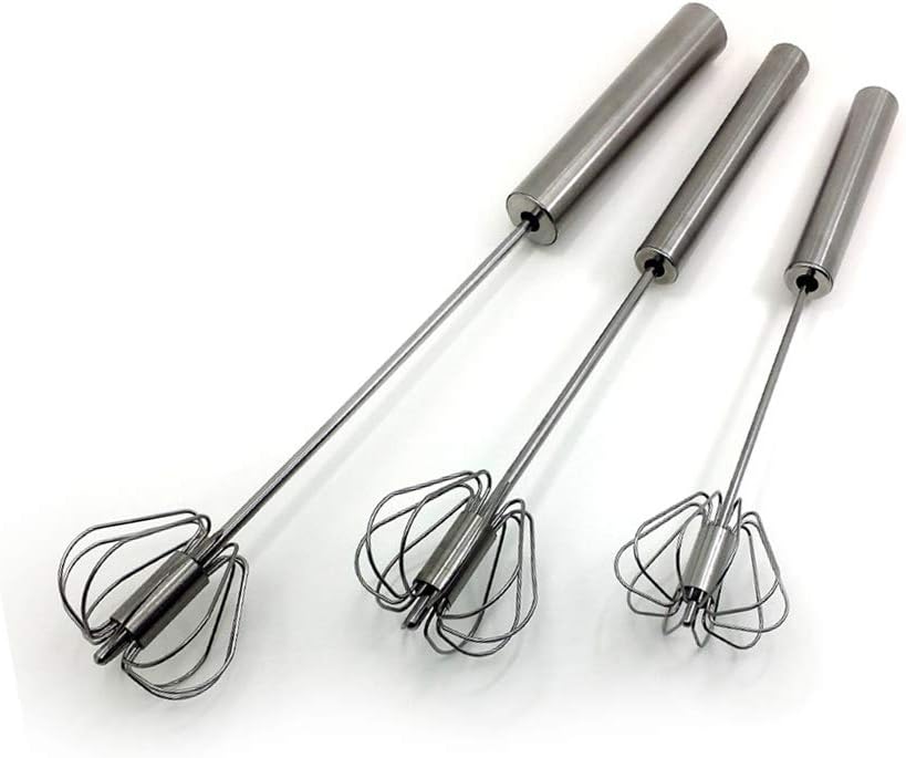 Stainless Steel Semi-automatic Egg Whisk - 3PCS Hand Push Rotary Whisk Blender (3 Pack)