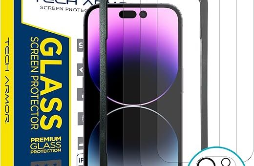 Tech Armor 3 Pack Screen Protector + 1 Camera Lens Protector for iPhone 14 Pro Max 6.7 inch - Ballistic Tempered Glass, Case Friendly, Dynamic Island Compatible, Sensor Protection, HD, 9H Hardness