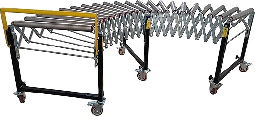 TECHTONGDA Folding Conveyor Roller Stand Retractable Adjustable Length Height 21 Rolls 47.2-118 Inch Length 23.5 Inch Width Stainless Steel