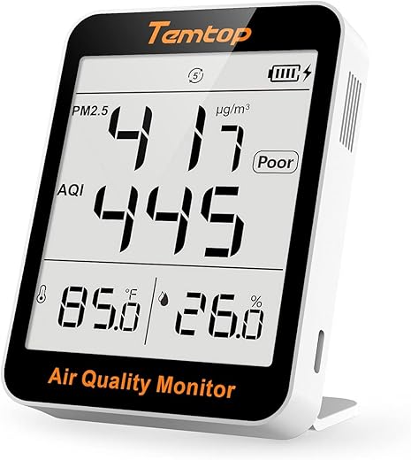 Temtop Air Quality Monitor, Indoor Thermometer Portable AQI PM2.5, Temperature, Humidity Detector for Home, Office or School, Air Quality Tester, Battery Powered, Magnetic Suction