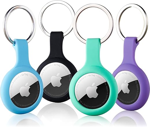 ThingsBag Airtags 4 Pack Holder Keychain, Silicone GPS Case Key Ring for Air Tags-4, Key Chain Accessories for Apple Item Finder Tracker, Itag Cover for Pet Dog Cat, Waterproof Airtag Keychain Holder