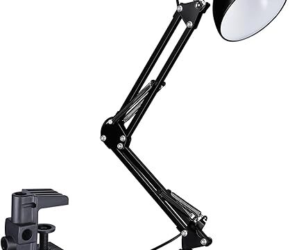 TORCHSTAR Metal Desk Lamp with Clamp, Swing Arm , Architect Adjustable Gooseneck Table Lamp, Clip Desk Lights for Home Office, Work, Study, Reading, E26 Base, Multi-Joint, Black