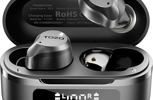 TOZO Hybrid Active Noise Cancelling Wireless Earbuds, 6 Mics ENC Clear Call, IPX8 Waterproof, in Ear Bluetooth 5.3 Headphones Stereo Bass Ear Buds 59H Playtime with LED Display 32 EQs via APP