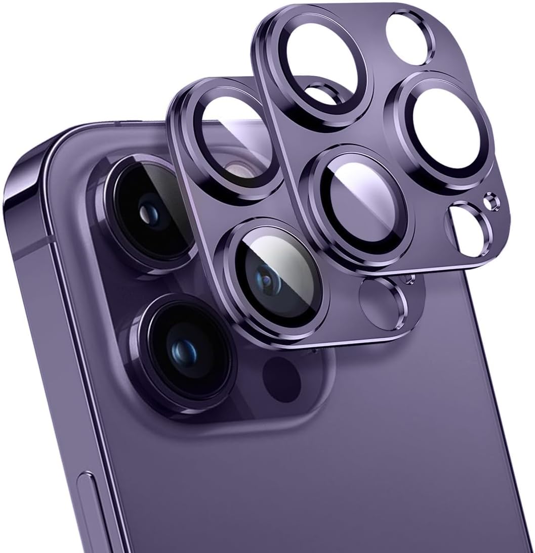 T Tersely 2 Pack Designed for iPhone 14 Pro/iPhone 14 Pro Max Camera Lens Protector,Alloy Metal Camera protector with Tempered Glass Screen Protector,Scratch Resistant,Easy to Install (Purple)