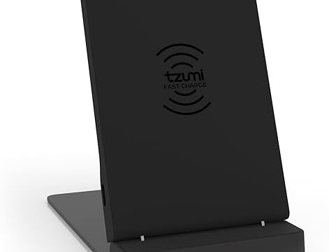 tzumi Multi-Angle Folding Desktop Wireless Charging Pad– Qi Fast Wireless Charger for iPhone X, iPhone 8 and 8+ and Android Qi Devices with Dual Coils. Charges w/USB Cable, AC Adapter Not Included.