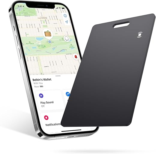 Ucard Wallet Tracker Card, Thin Bluetooth Tracker, Works with Apple Find My (iOS Only), Rechargeable, Wallet Finder and Item Locator for Wallet, Luggage Tags and More (Black)