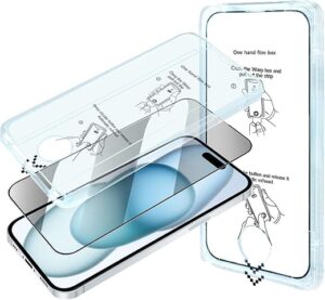 UEEBAI 2 Packs Privacy Screen Protector for iPhone 15 Pro Max 6.7 inch, [Auto-Alignment Kit] [Bubble Free, Auto-Dust Removal] Anti-Spy Bubble Free Easy Installation Full Coverage Tempered Glass Film