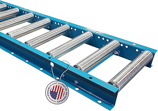 Ultimation Light-Duty Gravity Conveyor with 1.5" Diameter Galvanized Steel Rollers, 18" Wide by 5' Long Steel Frame & 4.5" Centers, Durability & Versatility in Warehouses, Factories, & DIY Projects