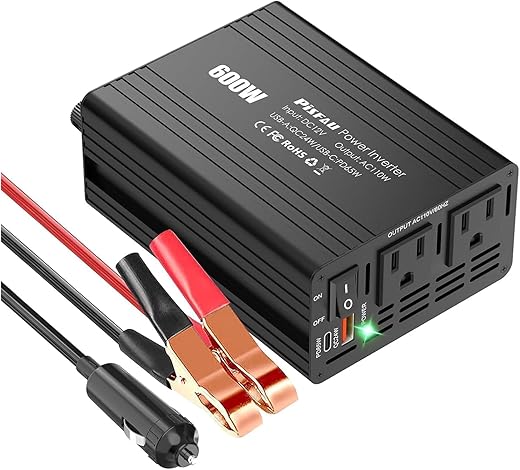 [Updated] 600W Power Inverter for Vehicles 12v to 110v, Dual DC to AC Car Inverters Converter Car Adapter for Wall Plug Outlet with USB C 65w/24W Fast Charge for Laptop Road Trip/Long Drive/Camping