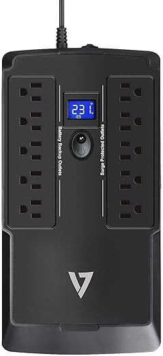 V7 UPS1DT750-1N UPS 750VA Desktop (450W, 10 Outlets NEMA 5-15 (B) (5 Battery Backup+5 Surge only), Touch LCD, USB, Simulated Sine Wave, 6ms Transfer time, RJ-11/RJ-45 Protection) Black, Black