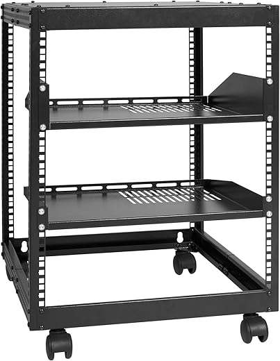 VEVOR 12U Open Frame Server Rack, 23''-40'' Adjustable Depth, Free Standing or Wall Mount Network Server Rack, 4 Post AV Rack with Casters, Holds All Your Networking IT Equipment AV Gear Router Modem