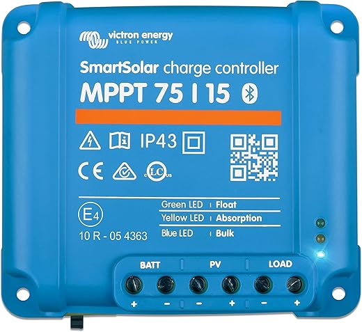 Victron Energy SmartSolar MPPT Solar Charge Controller (Bluetooth) - Charge Controllers for Solar Panels - 75V, 15 amp, 12/24-Volt