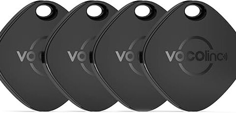 VOCOlinc Air Tags 4 Pack, Smart Bluetooth Tracker Work with Apple Find My APP (iOS Only, Not for Android), Item Finders Locator for Key, Luggage Suitcases, Bags Wallets, Backpack, Replaceable Battery