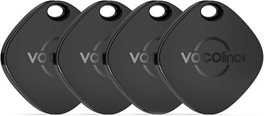 VOCOlinc Air Tags 4 Pack, Smart Bluetooth Tracker Work with Apple Find My APP (iOS Only, Not for Android), Item Finders Locator for Key, Luggage Suitcases, Bags Wallets, Backpack, Replaceable Battery