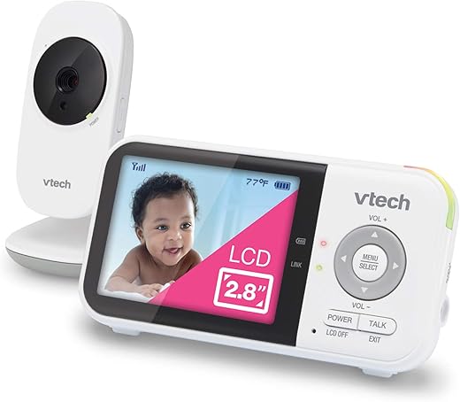 VTech VM819 Baby Monitor, 2.8” Screen, Night Vision, 2-Way Audio, Temperature Sensor and Lullabies, Secure Transmission No WiFi