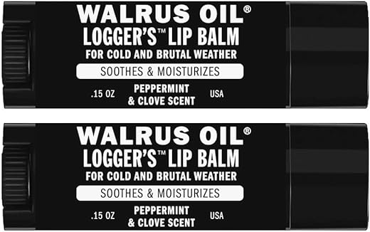 WALRUS OIL - Logger's Lip Balm, 2-Pack, 100% Vegan, Made with Candelilla Wax, Almond Oil, Coconut Oil, Jojoba Oil, and Natural Ingredients.