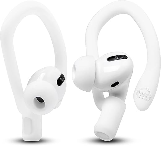 WC HookZ - Patented Upgraded Over Ear Hooks for AirPods Pro 1, 2 & AirPods 1, 2 & 3- Two Size Pairs Included in Package, Unique Left & Right Hook, Made by Wicked Cushions | Winter White