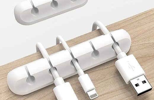 White Cable Clips, Cord Organizer Cable Management, Cable Organizers USB Cable Holder Wire Organizer Cord Clips, 2 Packs Cable Straps for Desk Car Home and Office (5, 3 Slots)