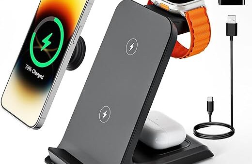 Wireless Charger for Thick Cases of 10MM/Otterbox/Popsocket Compatible, 3 in 1 Charging Dock for iPhone 16 15 14 13 12 Pro Max, Charging Station for Multiple Devices for Apple Watch/AirPods