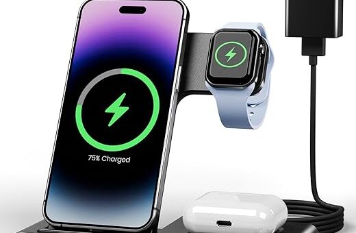 Wireless Charger iPhone Charging Station: 3 in 1 Charger Stand Multiple Devices for Apple - iPhone 16 15 14 Pro Max 13 12 11 - Watch 10 9 8 7 6 5 4 3 2 SE and Ultra Series - Airpods 4 3 2 Pro