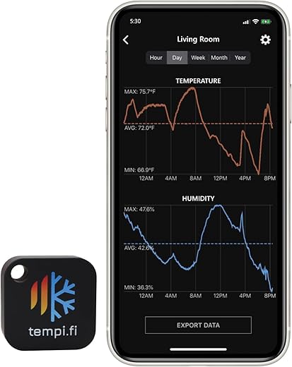 Wireless Temperature and Humidity Sensor - Developed in The USA - 24/7 Data Logger with Alarm – Bluetooth Smart Thermometer and Hygrometer - Bluetooth Only - Not WiFi