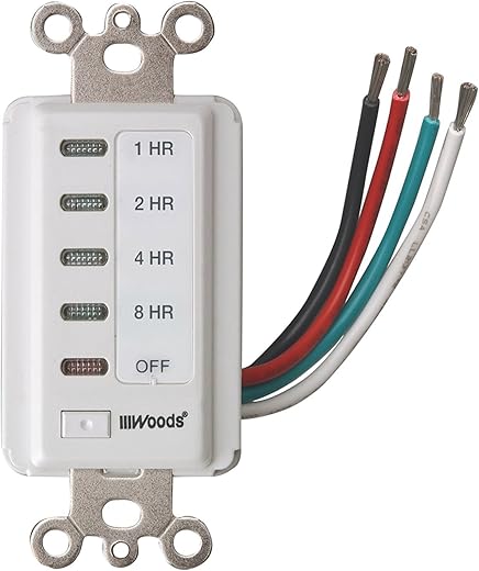 Woods 59013 in-Wall Timer; 120 V; 15 A; 2; 4; 8; 12 Hr Off; 8-Hour; White