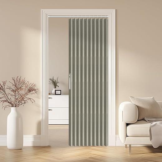 100% Blackout Magnetic Door Curtain Pleated Door Curtain Folding Door Accordion Door Closet Door Curtain Invisible Applicable Bedroom Room Living Room Doorway （Grey 42" W x 78" L 1 Panel