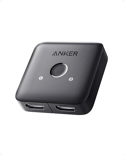 Anker HDMI Switch, 4K@60Hz HDMI Switcher, 2 in 1 Out with Smooth Finish, Supports HDR, 3D, Dolby, Compatible with Laptops, PC, Xbox Series, PS5 / PS4, Projector, and More