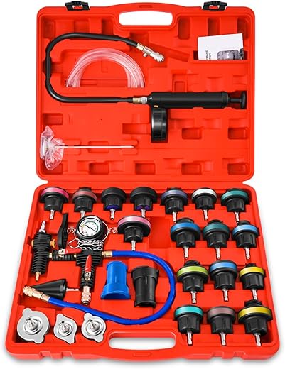 Auto Dynasty 28pcs Radiator Pressure Tester & Vacuum Type Cooling System Kit for Leak Testing Car Van SUV Truck