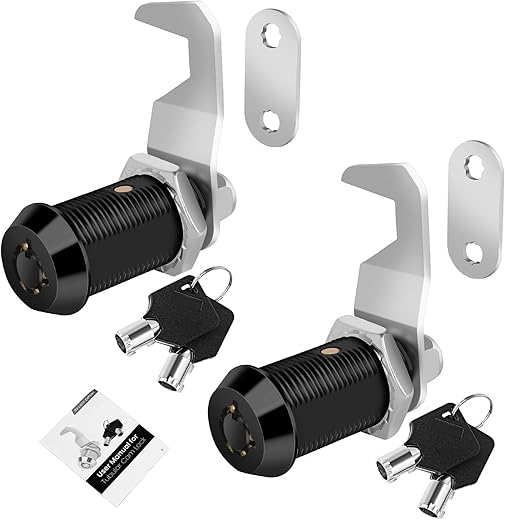 Black Toolbox Lock with Keys, Cabinet Locks Keyed Alike, Hook Cam, Tubular Cam Lock, Tool Box Lock with Manual, Cabinet Locks and Cam Locks (1-1/8 Inch 2 Pack-Black)