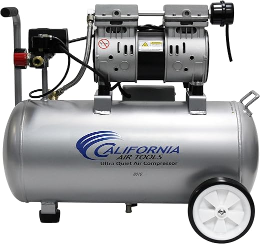 California Air Tools 8010 1.0 HP Ultra Quiet and Oil-Free Air Compressor, 8 Gallon Steel Tank, Lightweight with Wheels, 60 dBA Noise Level