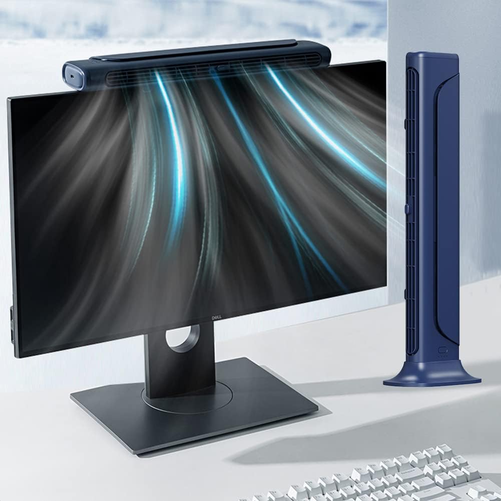 Clip On Computer Fan, Bladeless Monitor Clip On Fan Personal Cooling Fan for Office, Quiet USB Desk Fan Small Tower Fan for Desk, Suitable for Flat and Curved Monitor, Laptop