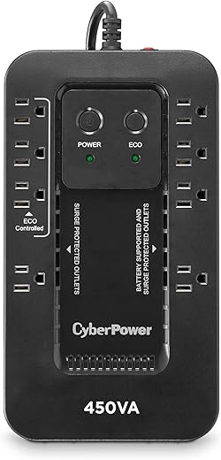 CyberPower EC450G Ecologic Battery Backup & Surge Protector UPS System, 450VA/260W, 8 Outlets, ECO Mode, Compact Uninterruptible Power Supply