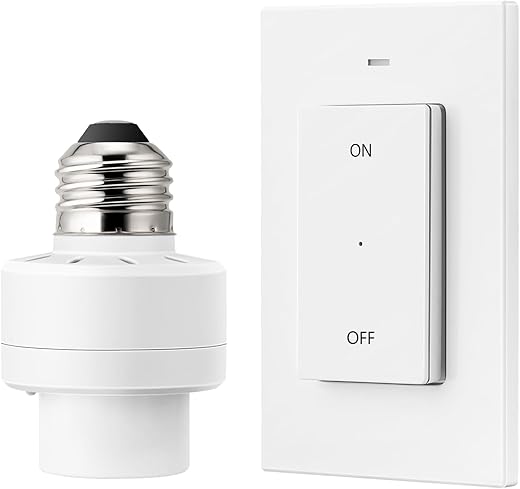 DEWENWILS Remote Control Light Socket, Wireless Light Switch for Pull Chain Light Lamp Fixtures, 100FT Range, No Wiring Needed, ETL Listed(1 Wall Mounted Controller+1 Bulb Base, Shorter Version)