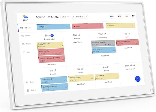 Digital Calendar, 15.6inch Smart WiFi Digital Calendar&Chore Chart, 1920 * 1080 IPS Touch Screen HD Display for Family Schedules, Wall-Mounted, Share Moments Instantly from Anywhere (White, 15.6 inch)
