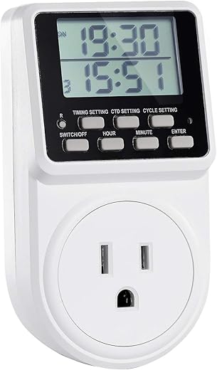 Digital Infinite Repeat Cycle Intermittent Timer Plug for Electrical Outlet, 24 Hour Programmable Indoor Timed Power Switch with Countdown Delay On and Off (120V, 15A), 1 pack