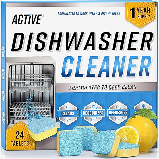 Dishwasher Cleaner And Deodorizer Tablets - 24 Pack Deep Cleaning Descaler Pods for Dish Washer Machine, Heavy Duty, Septic Safe, Natural Limescale Remover, Calcium, Odor, Smell - 12 Month Supply