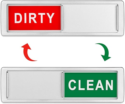 Dishwasher Magnet Clean Dirty Sign Non-Scratching Strong Magnet or 3M Adhesive Options Indicator Tells Whether Dishes Are Clean or Dirty (Silver)