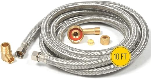 Dishwasher Water Hose Kit (10 FT) - Universal Fit to All Dishwasher Brands - Braided SS Dishwasher Water Supply Line - 3/8" Comp x 3/8" Elbow & All Fittings Included