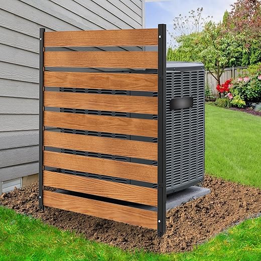 DoCred Air Conditioner Fence, 1-Panel Pool Equipment Enclosure, 38" W x 60" H Privacy Screens Fence Panels with Metal Stakes, Wood Trash Can Fence Privacy Fence Panel for Outside