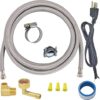 Eastman Dishwasher Installation Kit, 6 Foot Supply Line, 3/8 Inch x 3/8 Inch Compression, 6 Foot 3-Prong Straight Power Cord, Braided Stainless Steel Dishwasher Connectors, 41150