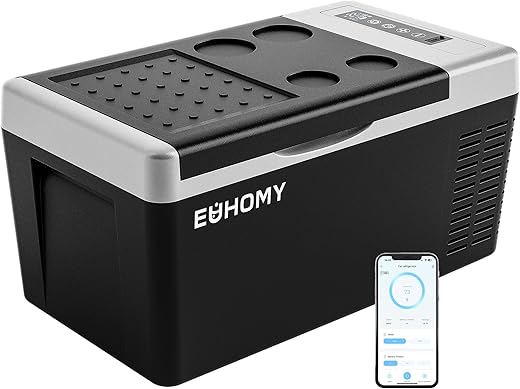 EUHOMY 12 Volt Refrigerator, 19QT(18L) Compressor Electric Cooler APP Control, Car Fridge -4℉~68℉, Portable Refrigerator 12/24V DC 110-240V AC, Portable Freezer for Camping, Travel, Boat