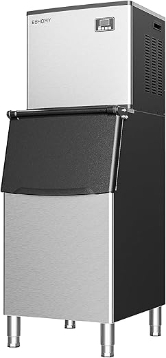 EUHOMY Commercial Ice Maker Machine 400Lbs/24H, SECOP Compressor&ETL Approval, Industrial Ice Machine, 250Lbs Storage, Ice Ready in 8-15 min, Stainless Steel Ice Maker for Bar/Cafe/Restaurant/Business