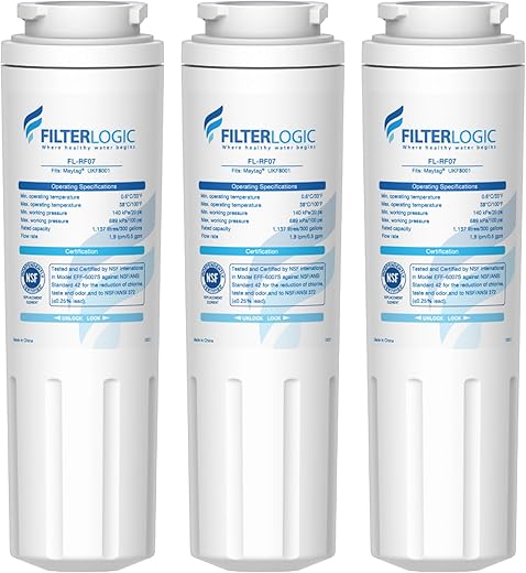 Filterlogic UKF8001 Replacement for EveryDrop® Filter 4, Whirlpool® EDR4RXD1, Maytag® 4396395, UKF8001AXX-200, UKF8001AXX-750, 46-9006, Puriclean II, FL-RF07, Refrigerator Water Filter, Pack of 3