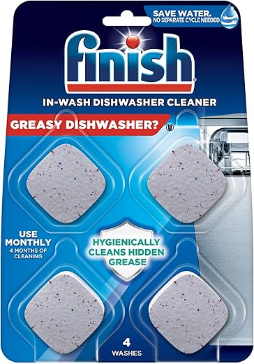 Finish Dishwasher Cleaner Tablets, 4 count, Hygienically Cleans Hidden Grease, Use in Normal Cycle, 4 Month Supply