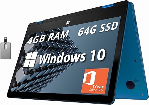 Gateway Convertible Student Laptop, 11.6” HD 2-in-1 Touchscreen, 4GB RAM, 64GB SSD, Intel Celeron N4020, Webcam, HD Audio, Mini HDMI, Wi-Fi, Win10, Blue (Renewed)