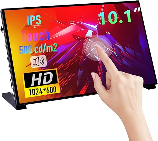 GeeekPi 10.1 Inch Capacitive Touchscreen for Raspberry Pi, 1024x600 IPS LCD Display with Dual-Speaker, HDMI Portable Monitor for Raspberry Pi 5/Pi 4B/3B+/3B/B+/Zero/400, Win11/10/8/7, Free-Driver