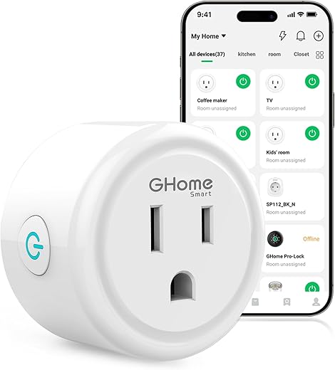 GHome Smart Plug,WiFi Smart Plugs Compatible with Alexa and Google Home,Smart WiFi Outlet with Remote Control and Timer Function,2.4GHz Wi-Fi Only,No Hub Required, ETL FCC Listed ,White(1 Pack)